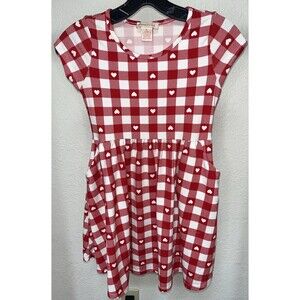 Emma & Elsa Heart Dress Kid Girls Sz 8 Red/White